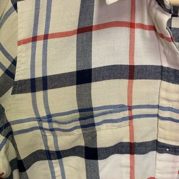 Barbour Summer Tartan Ivory Tan Red Black Hi-Lo LS Button Front Shirt Size 10 - Picture 7 of 13